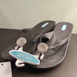 OKA b. Women's Black Sandals with Silver Accents